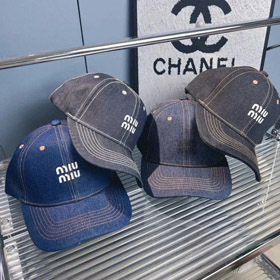 Miu Miu Distressed soft top denim cotton sun protection baseball cap-2728