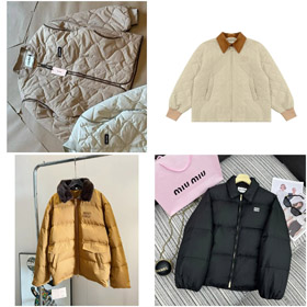 Miu Miu new diamond-patterned logo patch embroidered collar jacket-4872