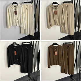 Loro Piana knitted sweater set with square neckline and decorative buttons-5404  